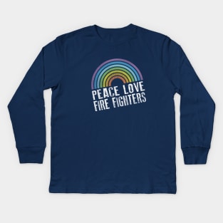 PEACE LOVE FIREFIGHTERS - RETRO RAINBOW Kids Long Sleeve T-Shirt